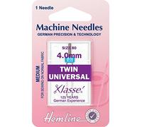Hemline Twin Sewing Machine Needles Size: 80/12 4mm