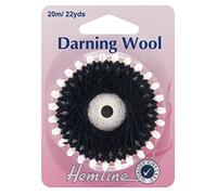 Hemline Darning Wool 20m - Black, Durable Yarn for Sock and Pullovers Repairs. Needle Work and Clothing Maintenance 30% Natural Wool, 70% Polyester Acrylic Washable