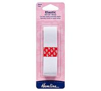 Hemline Woven Non-Roll Elastic - 25mm x 1m White Waistbands & Heavy-Duty Use Premium Polyester Elastic for Strong & Resilient Resists Rolling & Twisting, Ideal for Sewing & DIY Projects