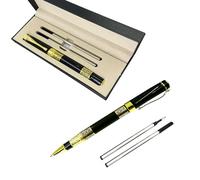 HEmlSkron Luxury Metal Ballpoint Pen Set - Elegant Pen with Smooth 0.5mm Writing & 2 Black Refills - Premium Gift Box for Men, Graduation Gifts (Black-Classic)