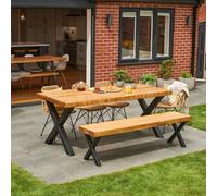 Hemming & Wills Bespoke Collection - Chunky X Frame Rustic Wood Outdoor Dining Set - Grey Wash - L220cm X W90cm Table (8-10 people) - TABLE + 2 x BENCH (30cm shorter than table)