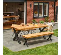 Hemming & Wills Bespoke Collection - Chunky X Frame Rustic Wood Outdoor Dining Set - Rugger Brown - L220cm X W90cm Table (8-10 people) - TABLE + 2 x BENCH (30cm shorter than table)