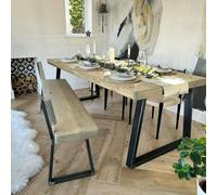 Hemming & Wills Bespoke Collection - Rustic Wood Dining Table - Chunky Triangle Frame - Grey Wash - L300cm X W90cm (12-14 people)
