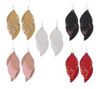 Hemobllo 1 Pair of Black Leather Sequin Earrings for Women, Fashionable Ear Drops Three-layer Litchi Texture, Suitable for Party and Banquet Wear