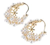 Hemobllo 1 Pair Pearl Earrings Hollow out Geometric Hoop Earrings Copper Material Comfortable Wearing Experience French Luxury Style for Women and Suitable for Parties and Everyday