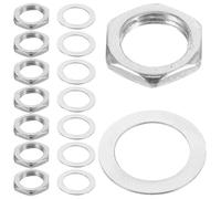 Hemobllo 10 Sets Electric Guitar Socket Nuts and Potentiometer Washers, Silver Alloy Hexagonal Replacement Parts with Sturdy Construction and Beautiful Look for Electric Guitar Repair