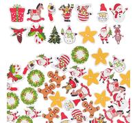 Hemobllo 100pcs Christmas Wooden Buttons Set, Painted Santa Snowman Pattern Decorative Sewing Accessories, Two-Hole Fasteners for DIY Crafts and Holiday Clothing Embellishment