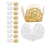 Hemobllo 100pcs Gold and White Truffle Wrappers, Hollow-Out Hollow Rose Lace Chocolate Liners, Mini Paper Baking Cups for Wedding Favours, Christmas Party Dessert Table, Candy and Sweet Cases