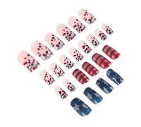 Hemobllo 10pcs American Flag Press on Fake Nails Set with Silver Glitter Stars and Stripes, Short Decorative Fingernails for Independence Day, Salon Quality Nail Art Accessories for Women