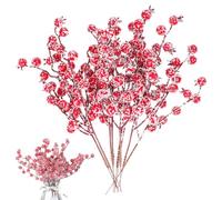 Hemobllo 10Pcs Christmas Artificial Red Berry Stems, Lifelike Snowy Berries Picks Branch Artificial Fruits for Xmas Decorations DIY Crafts Wreath Making Weddings Home Festive