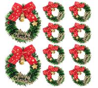 Hemobllo 10pcs Mini Christmas Tree Wreaths-Artificial Small Wreaths with Bow & Ribbon, Hanging Ornaments for Xmas Tree Door Wall Window Dollhouse Kitchen Cabinets, Reusable Holiday Craft Decor for