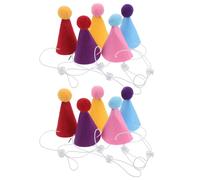 Hemobllo 10pcs Mini Pet Birthday Hats for Small Animals Dogs Cats with Pom Poms Party Cone Caps for Puppy Kitten Holiday Celebration Accessories