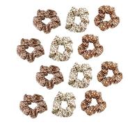 Hemobllo 12 Pcs Fabric Hair Scrunchies Set, Leopard Print Ponytail Tie Rings with 4 Ivory, 4 Milk Tea, 4 Coffee Color Bands, Elastic Hair Accessories for Women