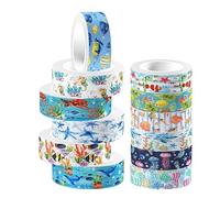Hemobllo 12 Rolls Ocean-themed Washi Tape Set with Sea Creatures Design, Flexible and Easily Cut Paper Tape for Crafting, Scrapbooking, and Creative Endeavors Suitable and Adults