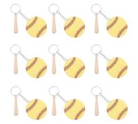 Hemobllo 12 Sets DIY Baseball Bat Key Chains with Mini Wooden Bat, Acrylic Material, Self-assembly and Use, for Party Favors and Can Be Attached to Bags