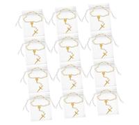 Hemobllo 12 Sets Mini Rosary Pearl Cross Bracelets Faux Gold and White Beads Hand Chains for Baptism and First Communion Gifts Women Men Spiritual Blessing Charm Wristwear