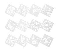 Hemobllo 12pcs 20cm Square Hollow-Out Plastic Painting Stencils Set with Flowers, Birds, and Bees for DIY Craft, Wall Decoration, and Drawing Templates