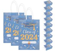 Hemobllo 12pcs Blue Paper Graduation Bags with Handle for Party Favors and Storing Sweets, Reusable Handheld Tote Bags for Crafts and Food Transportation