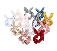 Hemobllo 12pcs Cotton Blend Plaid Velvet Rabbit Ear Hair Scrunchies with Bow Elastic Ponytail Hair Ties for Women Casual and Party Random Color
