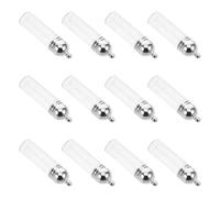Hemobllo 12pcs Mini Glass Bottle Pendants 35x11mm with Bright Silver Acrylic Caps, Vintage Cylinder Oil Bottle Charms for Perfume, Travel, Wedding Decoration