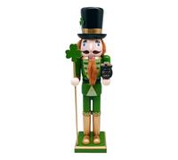 Hemobllo 15 Inch Wooden Nutcracker Soldier, Irish St. Patrick's Day Decor with Shamrock Wand & Pot of Gold, Traditional Green Lucky Figurine for Home Tabletop Shelf, Christmas Holiday Party Present
