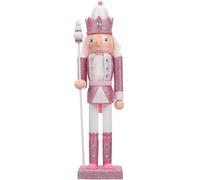 Hemobllo 1Pc 12 Inch Christmas Wooden Nutcracker Soldier Figurine, Glitter Pink Traditional Decoration, Desktop & Home Holiday Ornament, Festive Puppets Decor