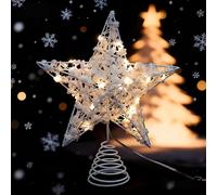 Hemobllo 1pc Light Up Christmas Tree Star Topper-Iron Craft LED Tree Topper Lamp with White LED Lights, 10.04 x 8.07 x 2.36 Inches, Xmas Treetop Decor for Christmas Holiday Decoration