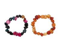 Hemobllo 2 Pcs Agate Beaded Bracelets for Women Men, Random Shape Yoga Stretch Gemstone Bracelets with Red and Rainbow Agate, Fashionable Mixed Stone Wristbands for Meditation and Everyday