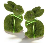 Hemobllo 2 Pcs Easter Bunny Decorations - 15.5cm Flocked Moss Rabbit Figurines - Artificial Grass Animal Ornaments for Spring Home Decor, Table Centrepiece & Egg Hunt Props