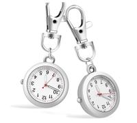 Hemobllo 2 Pcs Silver Nurse Pocket Watch Keychain Clip-On, Quartz Movement, Luminous Pointers, Stainless Steel Glass, Buckle Pendant for Staff
