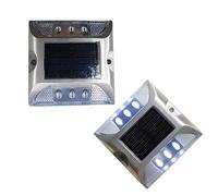 Hemobllo 2 Pcs Solar Road Studs Reflective Double-Sided Cast Aluminum Solar Deck Lights White LED Flashing Polycarbonate Metal for Home and Roadways