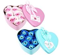 Hemobllo 2 Pieces Heart-shaped Soap Flower Box Set with Floral Scented Soap Pink White and Blue Colors Romantic Gift for Valentine’s Day and Mother’s Day for Home and Travel