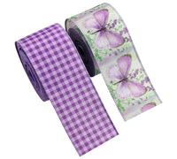 Hemobllo 2 Rolls Purple Buffalo Plaid Wired Edge Decorative Ribbon for Bouquet and Gift Wrapping, Burlap Material with Iron Wire, 2.5 Inches Wide and 5 Yards Long, for Wedding Bouquets