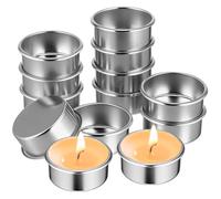Hemobllo 20 Silver Metal Candle Cups 45mm x 18mm - Rolled-Edge Heat Shield for DIY Advent Wreaths & Tealights, Reusable Liners for Wooden Holders, Christmas Table Decor