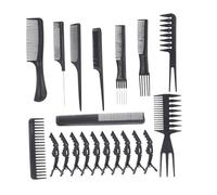 Hemobllo 20pcs Men’S Styling Comb Set, Wide Tooth Plastic Hair Comb Kit with Rat Tail and Sectioning Clips, Lightweight Salon and Home Use, Black