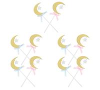 Hemobllo 20pcs Star and Moon Cake Toppers Bows, Pink and Blue Non-edible Cupcake Inserts for Birthday and Party Baking Decorations