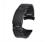 Hemobllo 22mm Black Stainless Steel Solid Links Watch Band Strap with Curved End and Foldover Clasp Push Button, Includes 4pcs Spring Bars Replacement for Men’s Watches