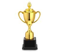 Hemobllo 23cm Gold Trophy Cup with Lid - Lightweight Plastic Award for Kids Sports Day, Football, Golf, Rugby & Darts - Customisable Black Base for First Place Prize, Party Favours & Family Game Night