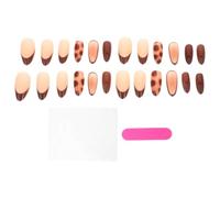 Hemobllo 24pcs Short Almond Press on Nails with Leopard Print and French Tips, Plastic Full Cover False Nails for Easy Application and Quick to Apply, for Fall and Winter Party Looks