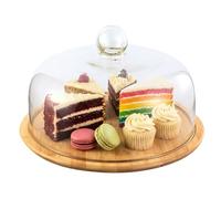 Hemobllo 26cm Cake Stand with Clear Glass Dome - Natural Bamboo Serving Tray for Cakes, Pastries & Cheese - 2-Piece Dessert Display Set for Parties, Weddings & Daily Home Use