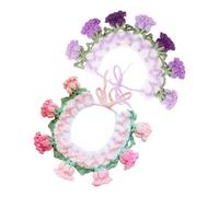 Hemobllo 2pcs Adjustable Crochet Pet Scarf Collar for Cats and Dogs with Woolen Yarn Bell Flower Design, Universal Fit Birthday and Photo Shoot Accessory in Trendy Fashion Style