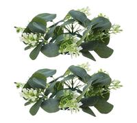 Hemobllo 2pcs Artificial Eucalyptus Candle Rings Wreaths with Lifelike Leaves and Berries Small Size Rustic Home Decoration for Easter and Halloween Pillar Candle Holders