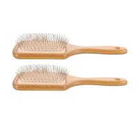 Hemobllo 2pcs Bamboo and Stainless Steel Hair Straightening Brush with Scalp, Sturdy Square Shape Comb for Women’s Hair Styling and Smoothing at Home or Travel