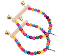 Hemobllo 2pcs Bird Perch with Bell for Parakeets and Parrots, Natural Chewing Stand Swing for Birdcage, Colorful Hanging Plaything for Cockatiels and Small Birds Random Color