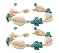 Hemobllo 2pcs Boho Beach Anklet Bracelet Set with Sea Shell and Turtle Charms, Ocean-themed Foot Jewelry for Summer Vacation and Beach Wear