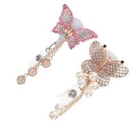 Hemobllo 2pcs Delicate Butterfly Badge Holders with Rhinestone Decoration Portable Multi-Function Id Badge Clips for Nurses and Students, White and Pink Abs Alloy Material