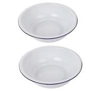 Hemobllo 2pcs Enamel Mixing Bowls with Thickened Enamel Construction, Large Capacity White Kitchen Washing up Bowls for Food Preparation and Vintage Style Kitchen Use