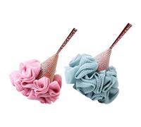 Hemobllo 2pcs Exfoliating Bath Loofah Shower Ball Sponge for Women, Soft Mesh Shower Puff Back Scrubber, Gentle Newborn Bath Sponge in Pink and Blue