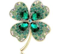 Hemobllo 2Pcs Four Leaf Clover Brooches for Women - Green Crystal Shamrock Pin Badge - Lucky Irish Gift & St Patrick's Day Accessories for Coat Scarf Hat Dress Decoration