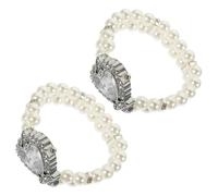 Hemobllo 2pcs Heart Shaped Women Quartz Analog Wrist Watches | White Faux Pearl Bracelet Design, Alloy Accents, Party and Special Occasion Wear for Wives and Daughters